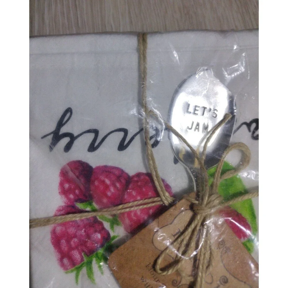 Raspberry Flour Sack Towel with Jam Spreader - New